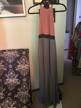 Lush Strapless Pleated Maxi Dress in Dusty Rose and Gray